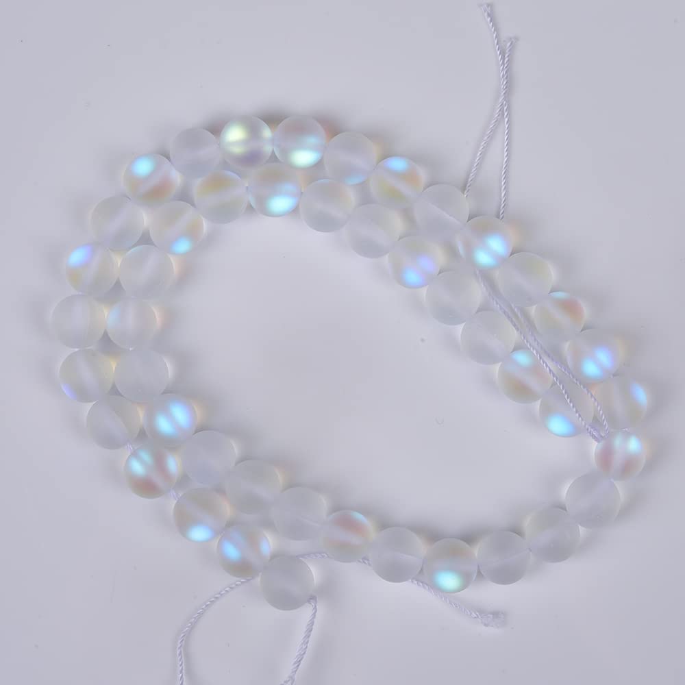 Asingeloo 60PCS 6mm Natural Mystic Aura Quartz Gemstone Frosted Matte Titanium Opalite White Rainbow Round Loose Beads 15 inch Full Strand