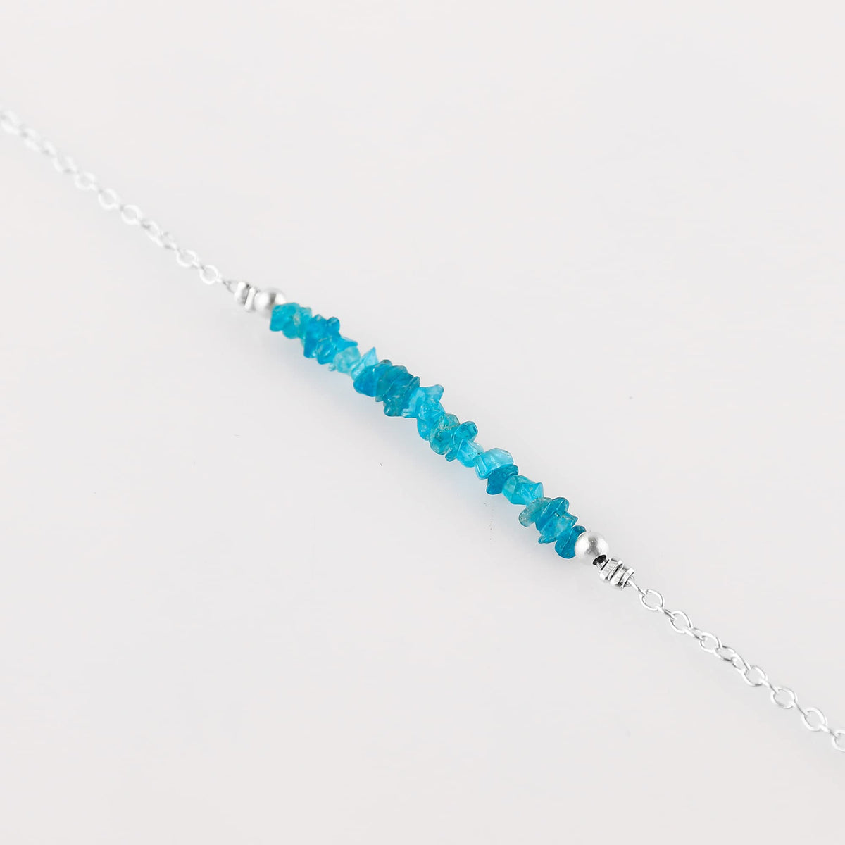 Gemimpression Handmade Neon Apatite Chips Bar Bracelet – Natural Energy Healing Crystals – Silver Plated Adjustable 8 Inch Chain – Christmas Gift