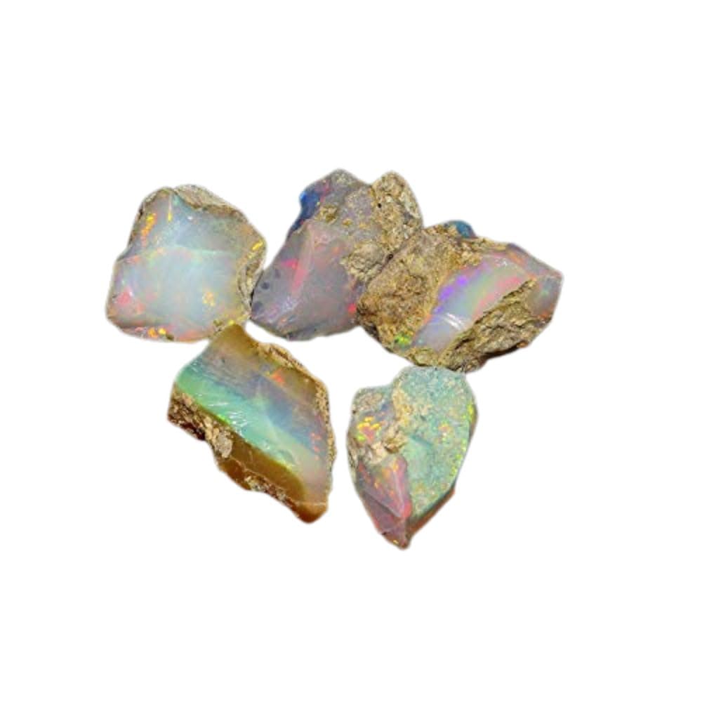 Natural 50 Cts Raw Ethiopian Opal Rough Gemstones Lot Multi Fire Welo Opal Stones for Tumbling & Jewelry Making Supplies Healing Crystals Gems Rocks Loose Gemstones