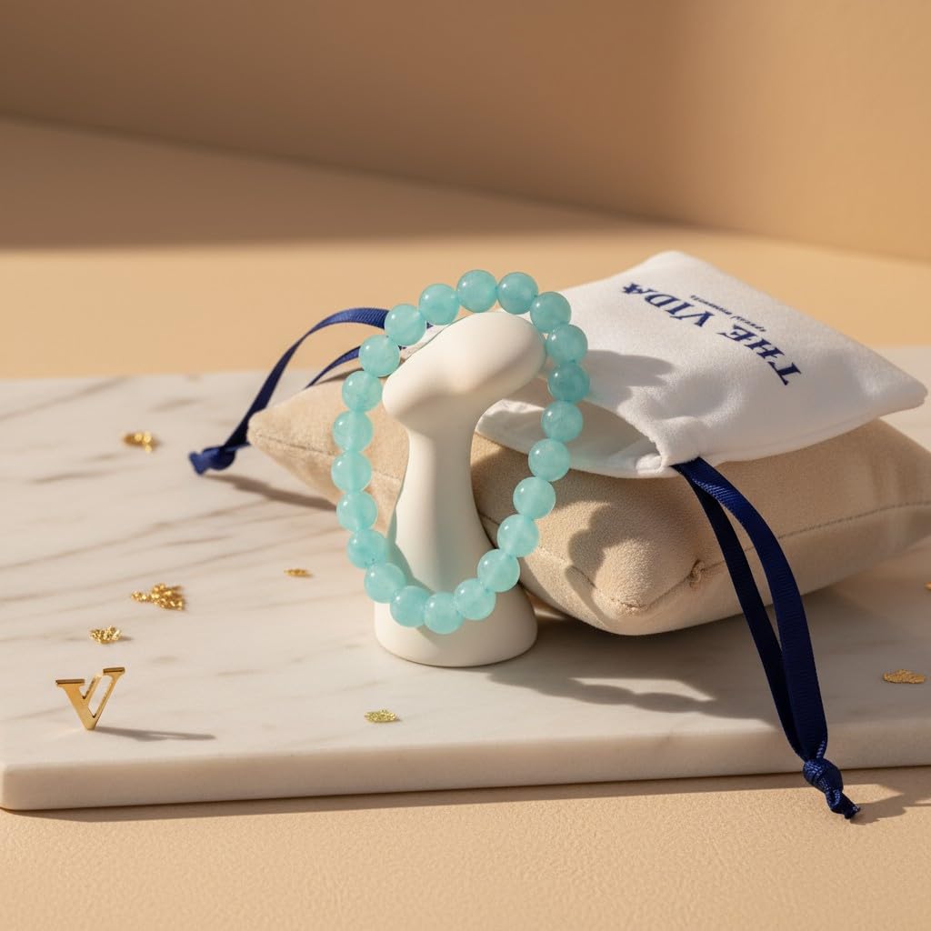 The Vida Handmade AAA+ Quality Crystal Stretch Elastic Bracelet - Nature Gemstone - Crystal of Amazonite 8mm - Jewelry Gift - Holiday Gift - For Women & Men