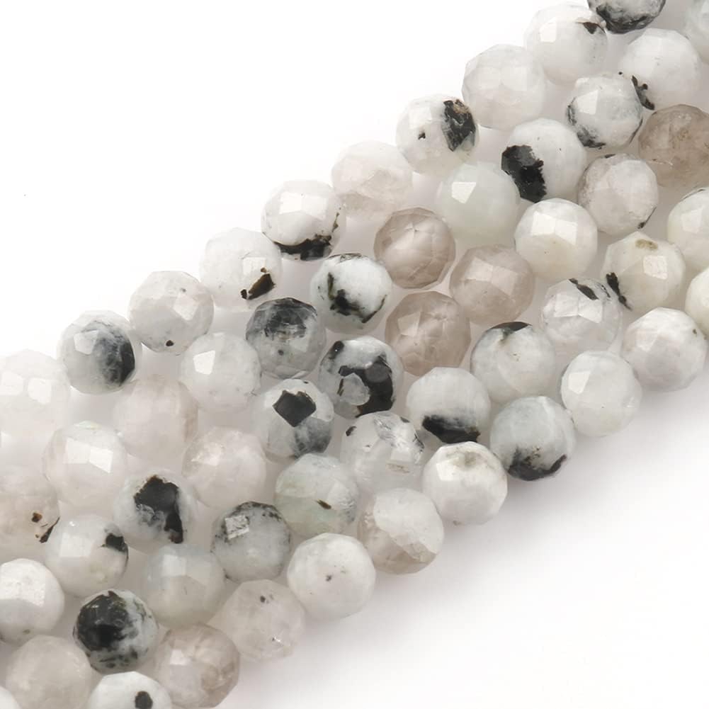 Song Xi 90pcs 4mm Natural Blackpoint Moonstone Gemstone Beads Faceted Round Loose Stone Beads for Jewelry Making (1 Strand)