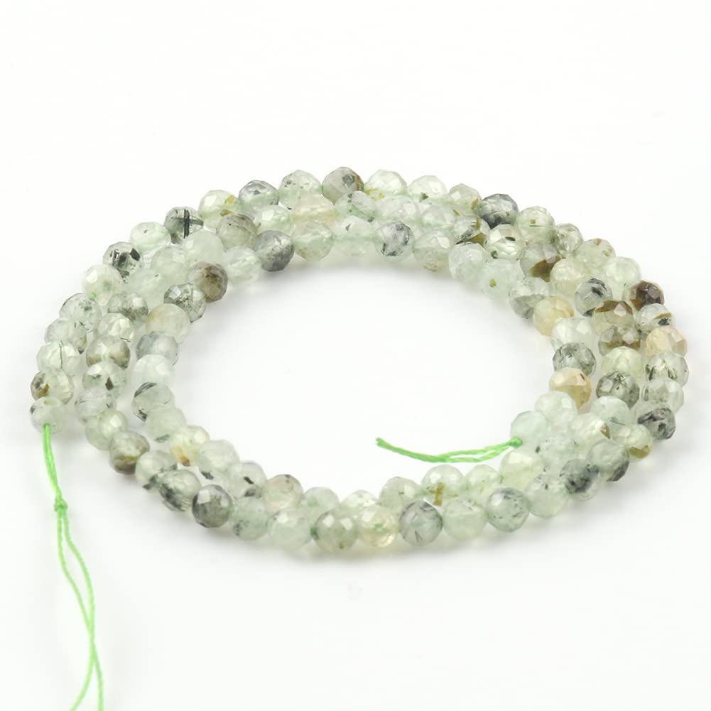 Song Xi 90pcs 4mm Natural Prehnite Gemstone Beads Faceted Round Loose Stone Beads for Jewelry Making
