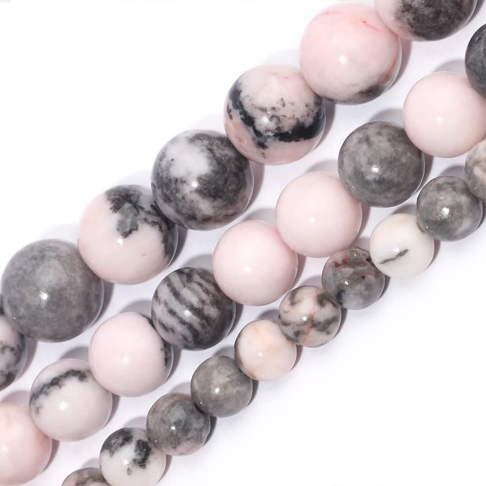 Yochus 60pcs Pink Zebra Beads,6mm Healing Power Natural Stone Round Loose Beads for Jewelry Making Earring Necklace DIY Crafts