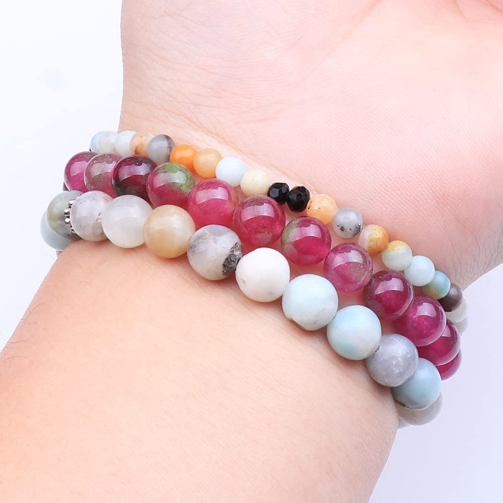 UEUC Tree of Life Yoga Healing Stone Bracelets, Multilayer Lotus Chakra Stone Reiki Bracelet Sets, Anxiety Crystal Natural Stone,for Women Stress Relief(#76)
