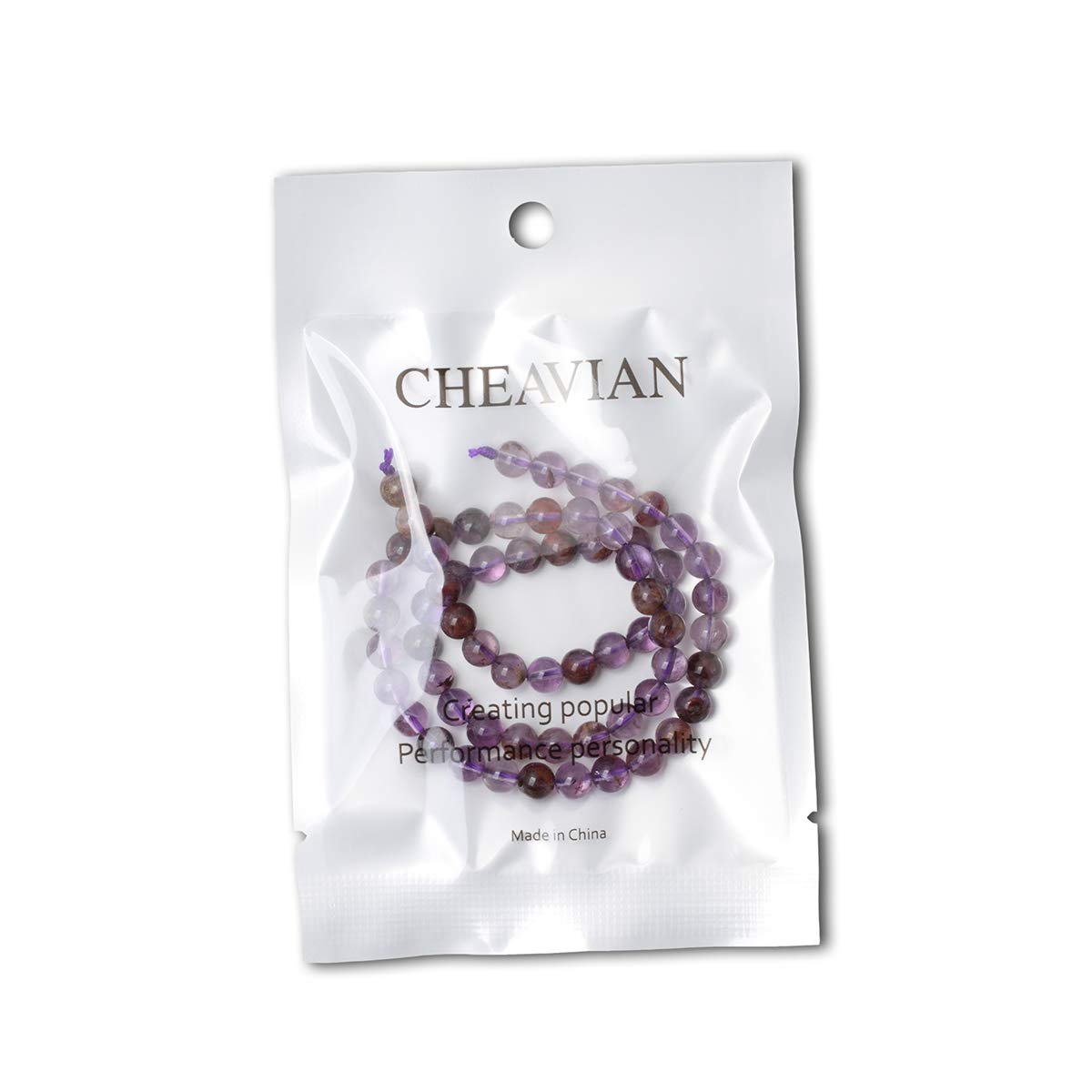 CHEAVIAN 60PCS 6mm Natural Cacoxenite Crystal Amethyst Gemstone Round Loose Beads Crystal Energy Stone Healing Power for Jewelry Making 1 Strand 15"