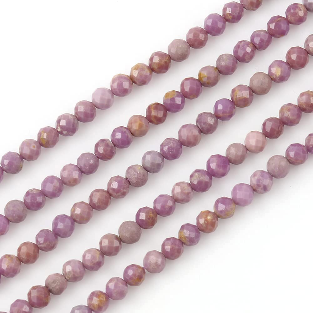 Song Xi 180pcs 2mm Natural Purple Mica Gemstone Beads Faceted Round Loose Stone Beads for Jewelry Making