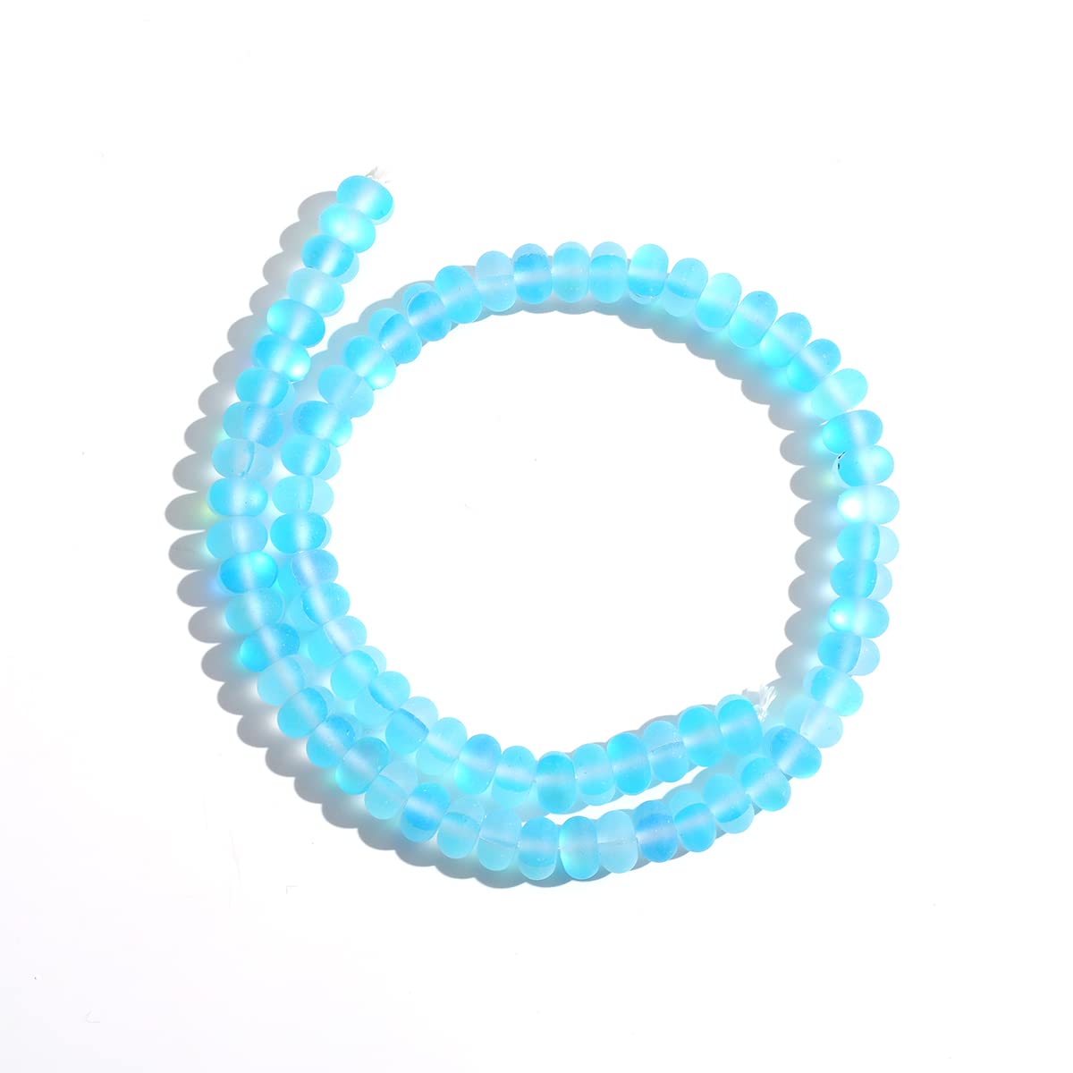 5x8mm Lake Blue Matte Aurora Crystal Glass Beads Loose Rondelle Disc Beads Frosted Moonstone for Jewelry Making