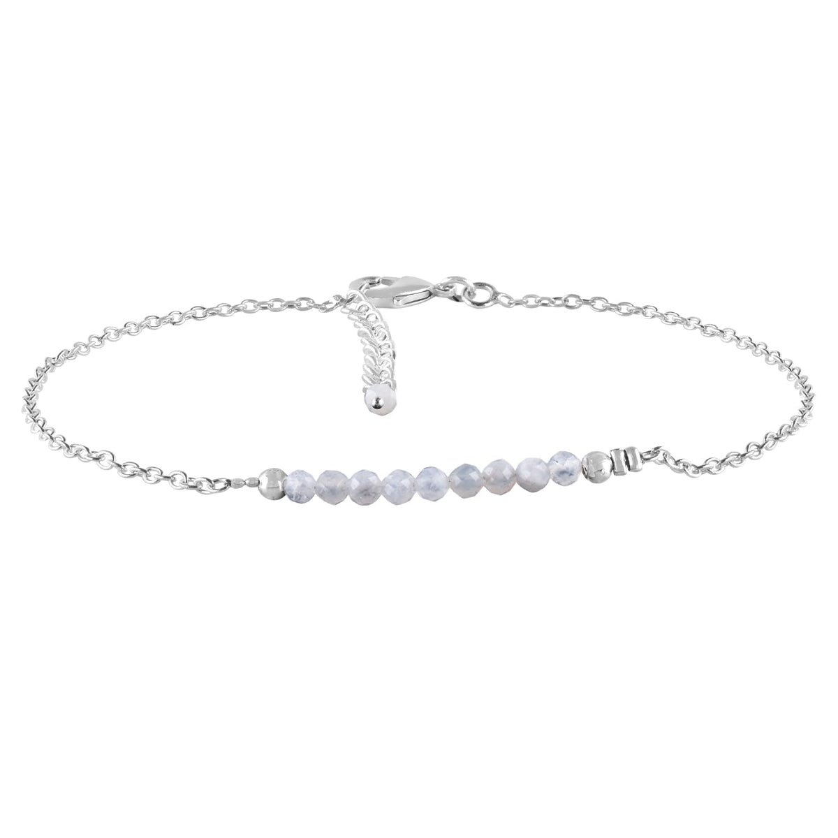 YANARA Moonstone Ankle Bracelet for Women, Natural June Birthstone Jewelry, Dainty Gemstone Beads, Handmade Anklet Silver Plated 9"+1.25" Inch Adjustable Chain, Chakra Balancing Crystals