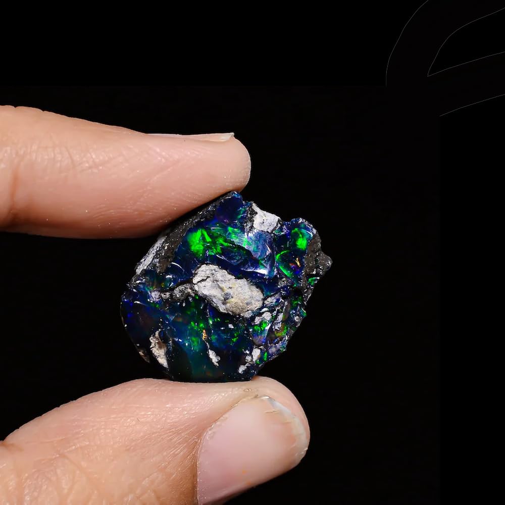 Natural 7.8 Cts AAA Raw Ethiopian Black Opal Rough Gemstones Multi Fire Welo Opal Stones for Tumbling & Jewelry Making Supplies Healing Crystals Gems Rocks Loose Gemstones