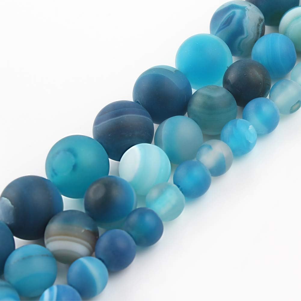 Yochus 45pcs Peacock Blue Dull Polish Matte Striated Agates Beads,8mm Healing Power Natural Stone Round Loose Beads for Jewelry Making Earring Necklace DIY Crafts