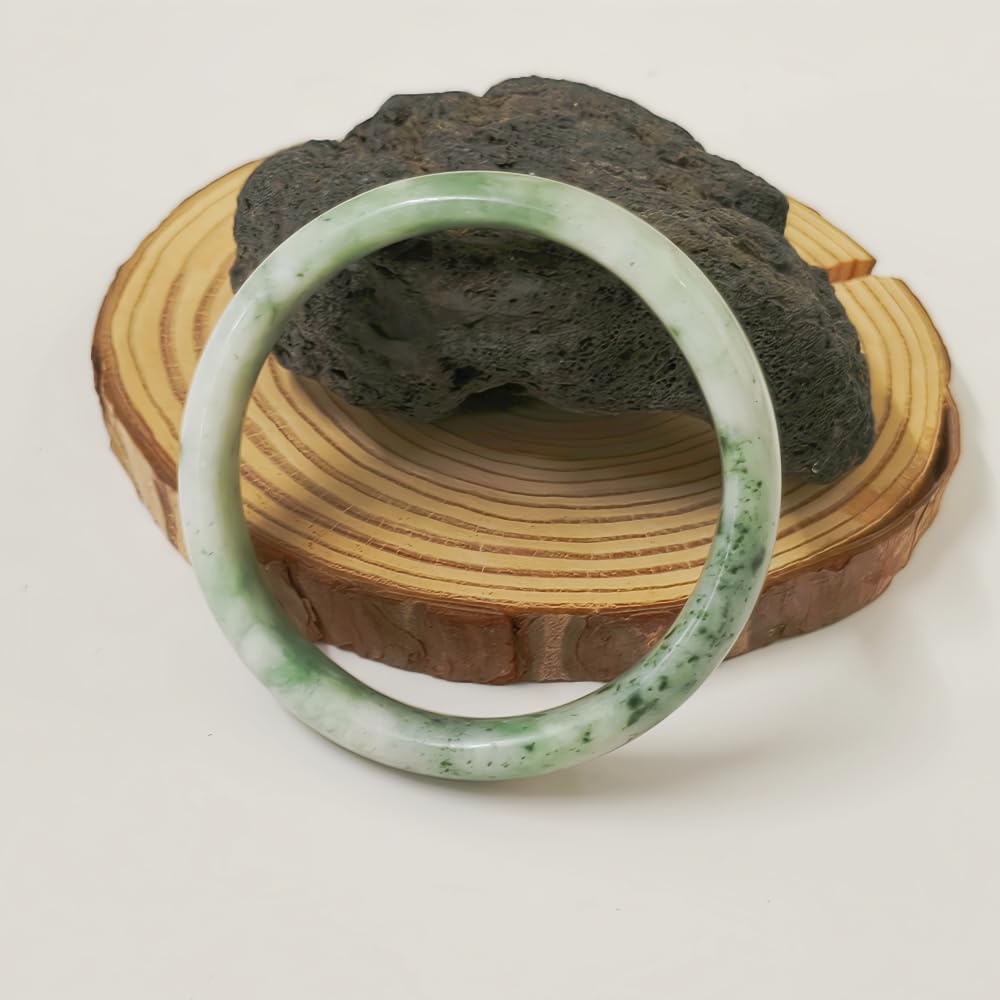 sunglnl Jade Bracelet For Women, Green Stone Bangle Natural Gradient Chinese Style Bracelets With Box Wealth Fortune Healing Protection Good Luck Jewelry Gift (White Green, 64mm/2.51in)