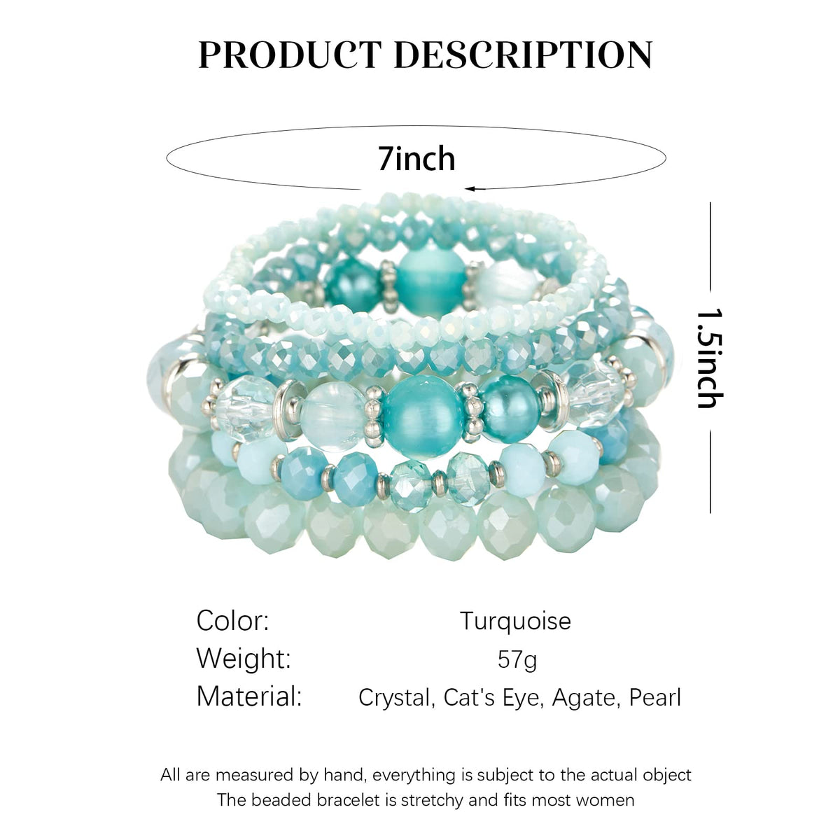 Noessla Beaded Boho Stretch Bracelet Colorful Stackable Crystal Beads Bracelets Trendy Costume Jewelry Mothers Day Gifts for Women(21-Turquoise)