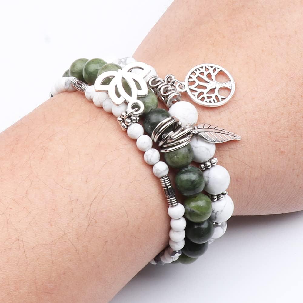 UEUC Tree of Life Yoga Healing Stone Bracelets,Multilayer Lotus Chakra Stone Reiki Bracelet Sets,Anxiety Crystal Natural Stone,for Women Stress Relief(#170)