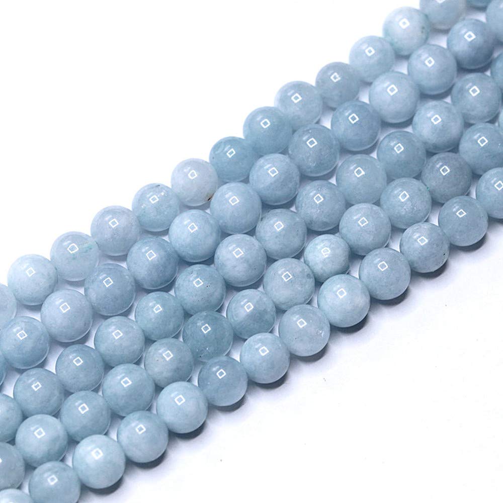 PLTbeads Natural Gemstone Loose Beads Smooth Round Approxi 15 inch DIY Bracelet Necklace for Jewelry Making (6mm, Light Blue Dyed Jade)