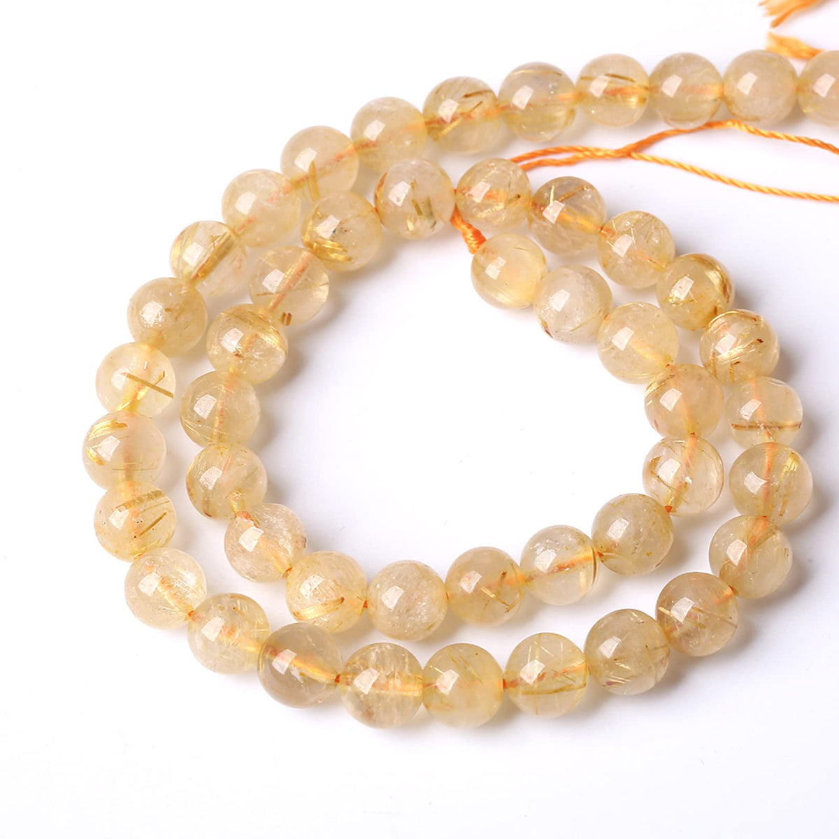 8MM 45PCS Natural Stone Golden Rutile Quartz Beads Gemstone 2A Grade Actinolite Semi Precious Crystal Loose Beads for Jewelry Making DIY Bracelet Necklace 1 Strand