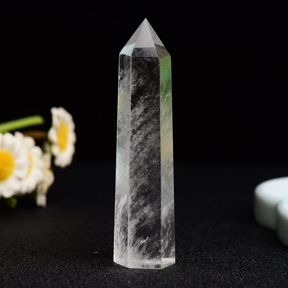 WUYOUSHI 1PCS Clear Quartz Natural Crystal Tower 2.75-3.54" Healing Crystal Wand 6 Faceted Chakra Reiki Meditation Therapy