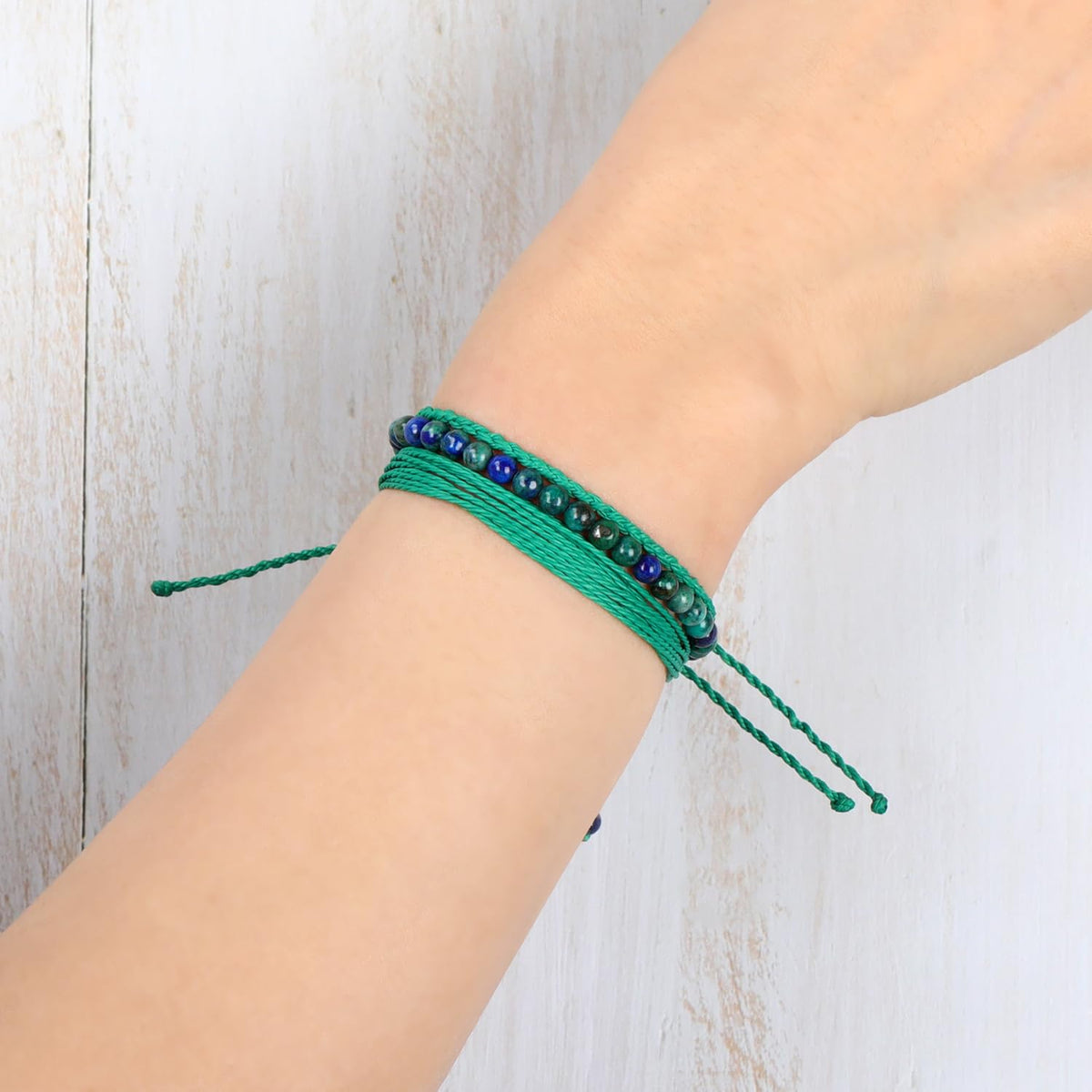 QOGIR Handmade Healing Stones Bracelets, 4mm Natural Chrysocolla Lapis Beaded Bracelets for Men Women Gifts with 2PCS Size Adjustable Rope Bracelets