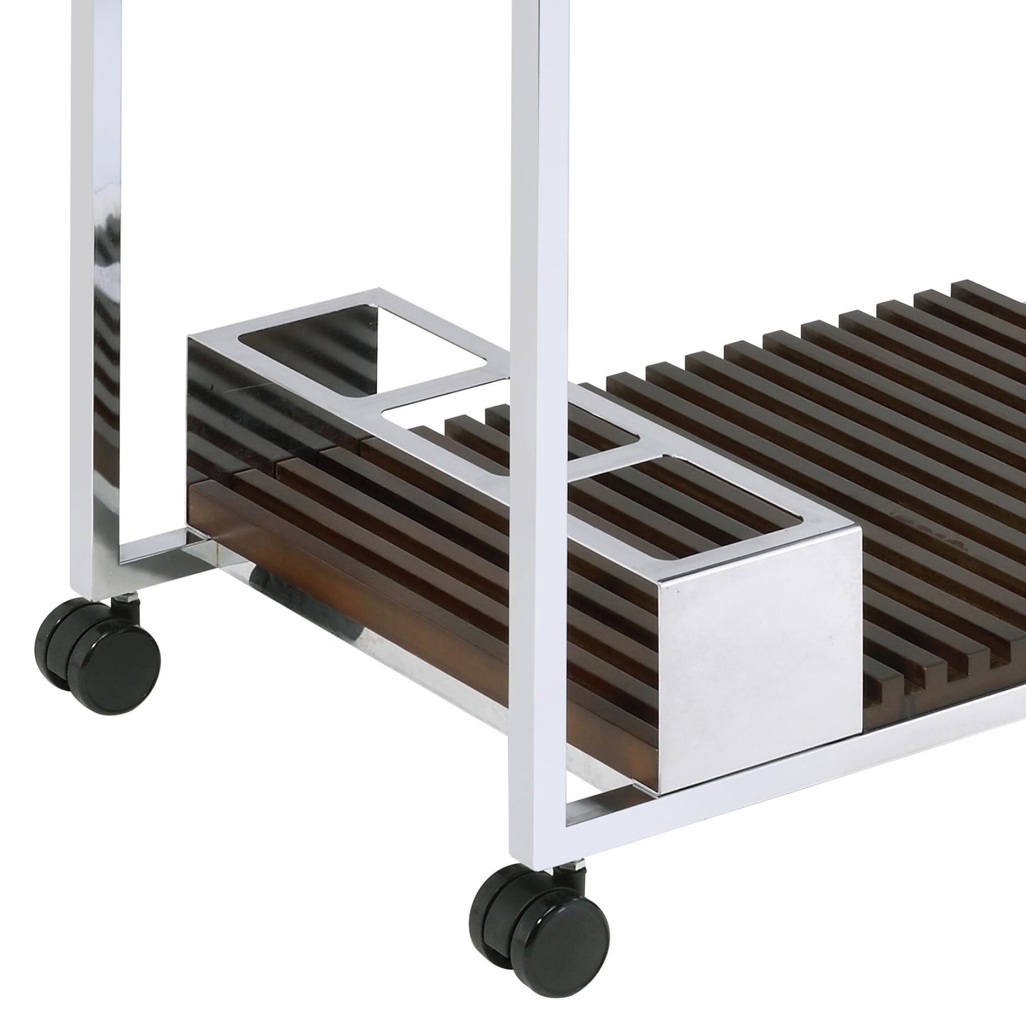roomfitters Lisses Chrome and Walnut Serving Cart, Contemporary Luxury electroplated Electroplated Bar Trolley with Removable Serving Tray and Stemware Shelf