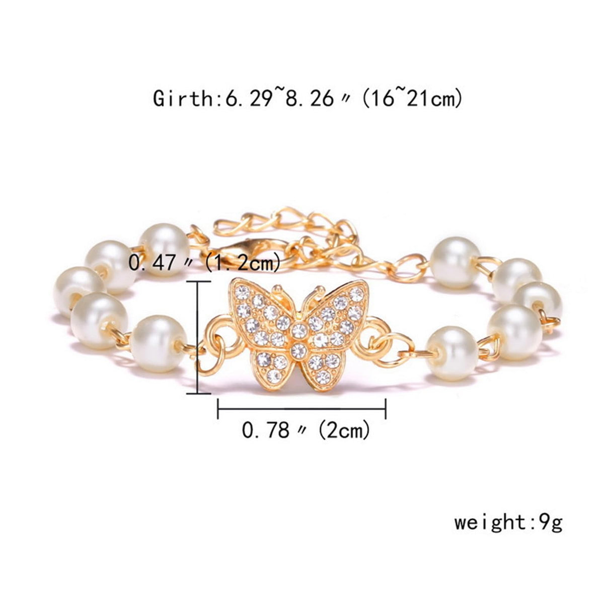 Dreuyet Pearl Beaded Bracelet for Women Trendy Cubic Zirconia Butterfly Starfish Cross Star Statement Bracelets Christmas Wedding Jewelry Gifts (butterfly)
