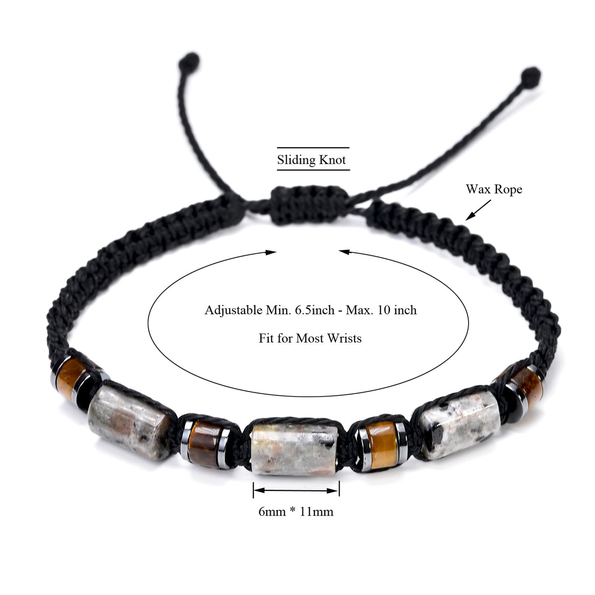 Senxilk Natural Yooperlite and Tiger Eye Stone Beaded Wrap Bracelet for Men, Black