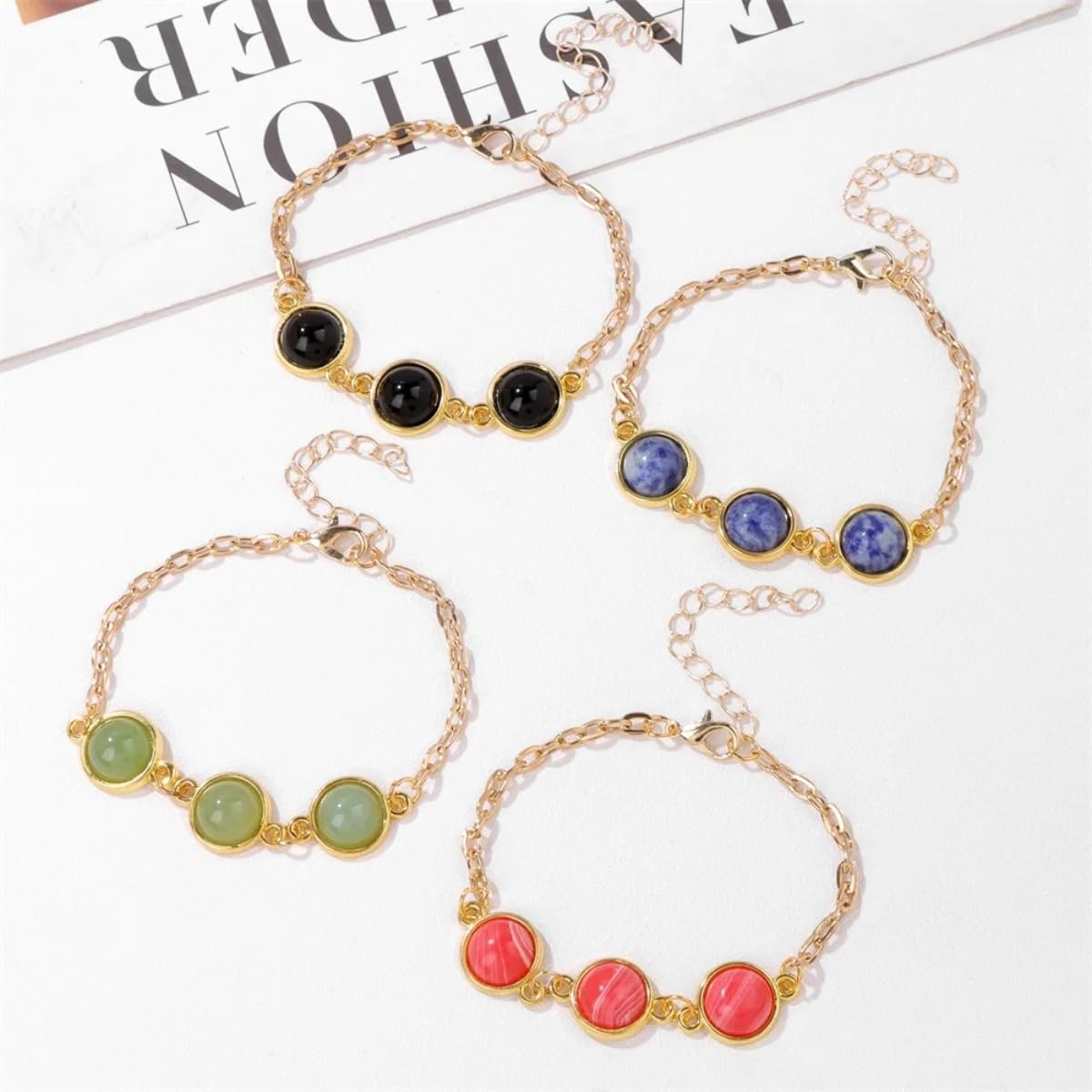 20pcs 10mm Natural Stone No Hole Brown Picture Semicircle Smooth Cabochons Beads Healing Chakra Crystal Stone Bead for Jewelry Making Rings Earrings Necklace Bracelet DIY Crafts