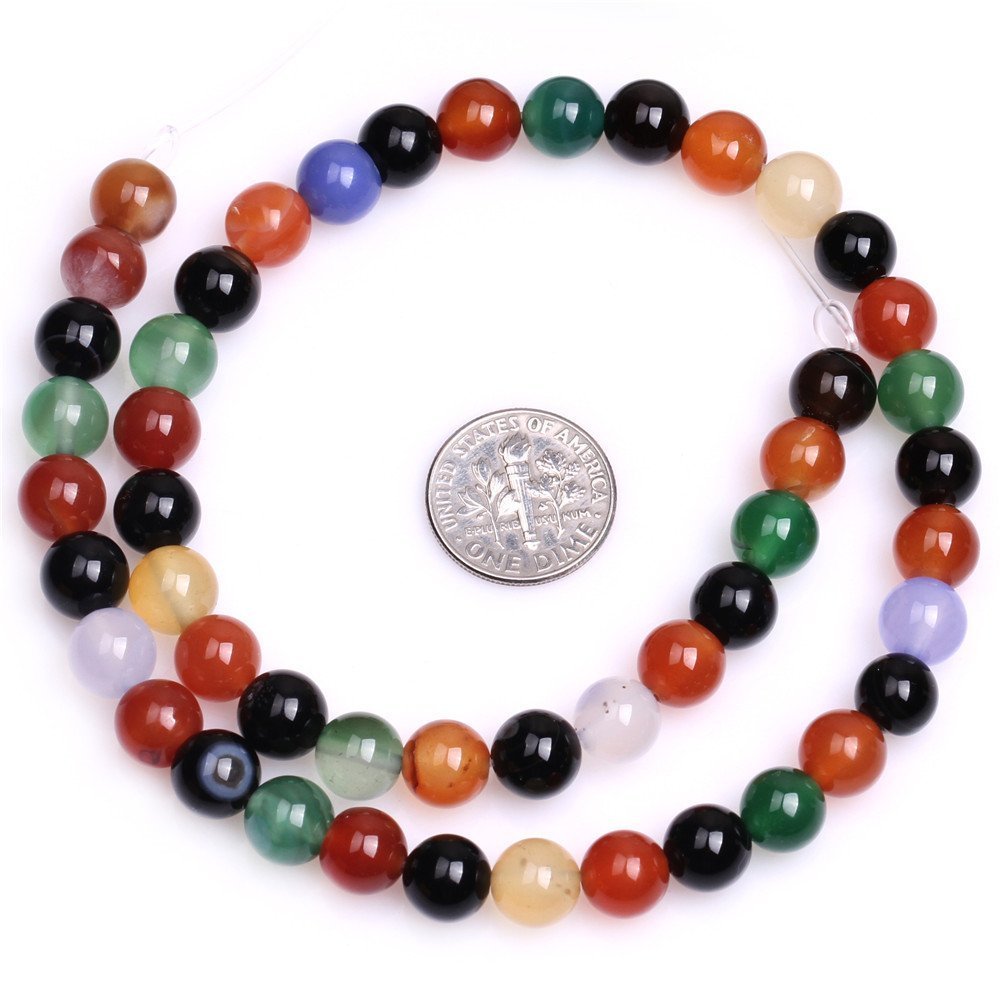 8mm Natural Mixed Agate Beads Round Gemstone Loose Beads for Jewelry Making (47-50pcs/strand)