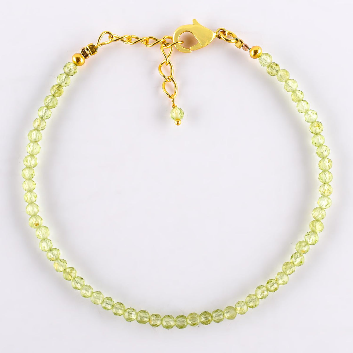 Natural Green Peridot Gemstone Micro Beads Dainty Bracelet Jewelry for Women, August Birthstone, Chakra Energy Crystals, 14k Gold Plated Chain 8 inch Adjustable