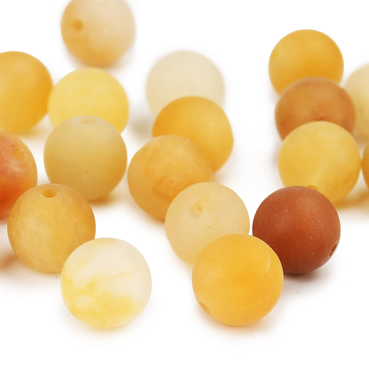 Natural Matte Yellow Jade Beads, 6MM Round Frosted Unpolished Loose Gemstone Beads for Bracelet Necklace Jewelry Making, Energy Stone Healing Power with Stretch Beading Cord