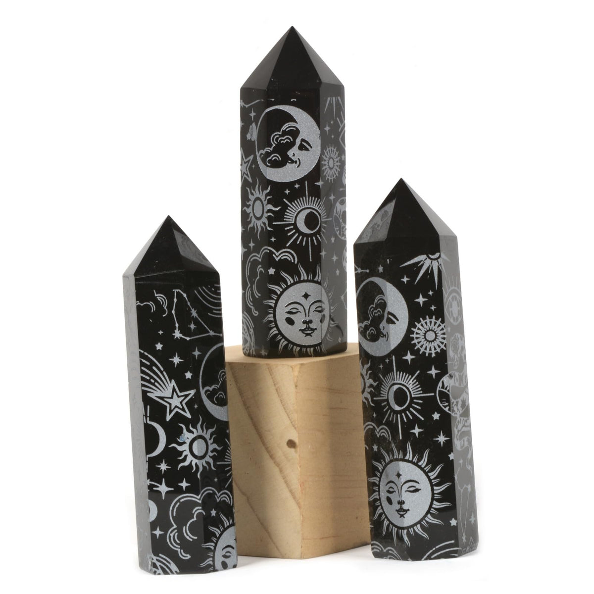 Black Obsidian Moon and Witch Crystal Tower Healing Crystal For Spiritual Use Hexagonal Point Reiki Chakra Gemstone Home Office Decor