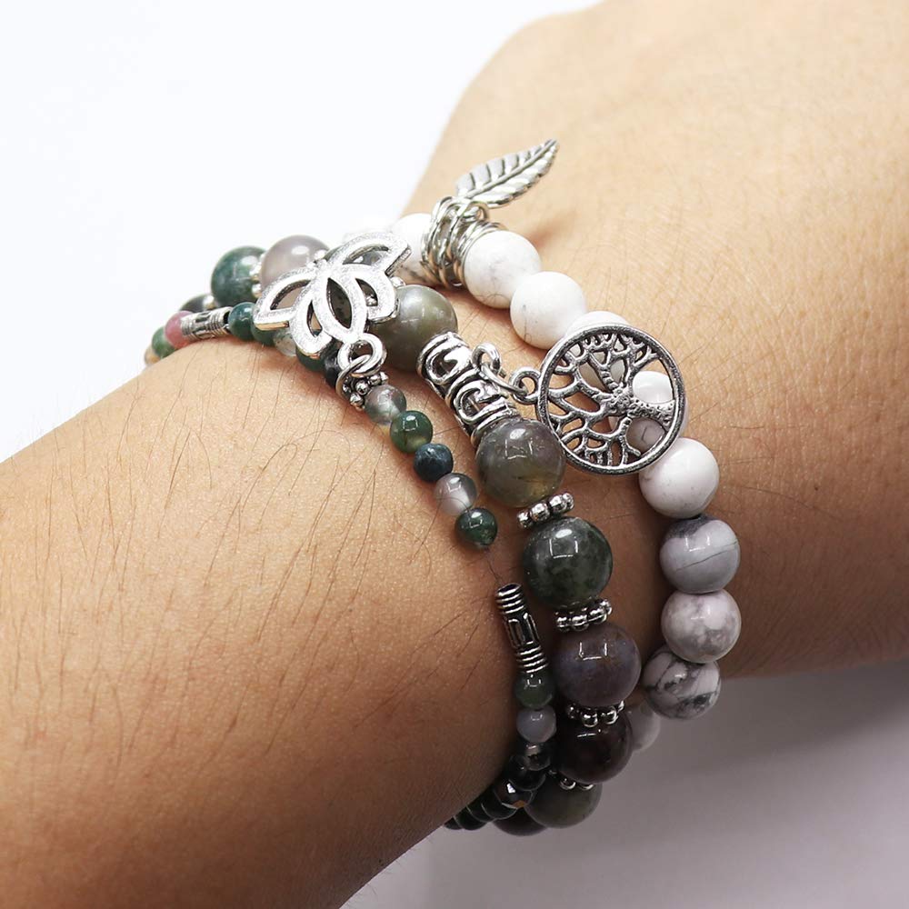 UEUC Tree of Life Yoga Healing Stone Bracelets,Multilayer Lotus Chakra Stone Reiki Bracelet Sets,Anxiety Crystal Natural Stone,for Women Stress Relief