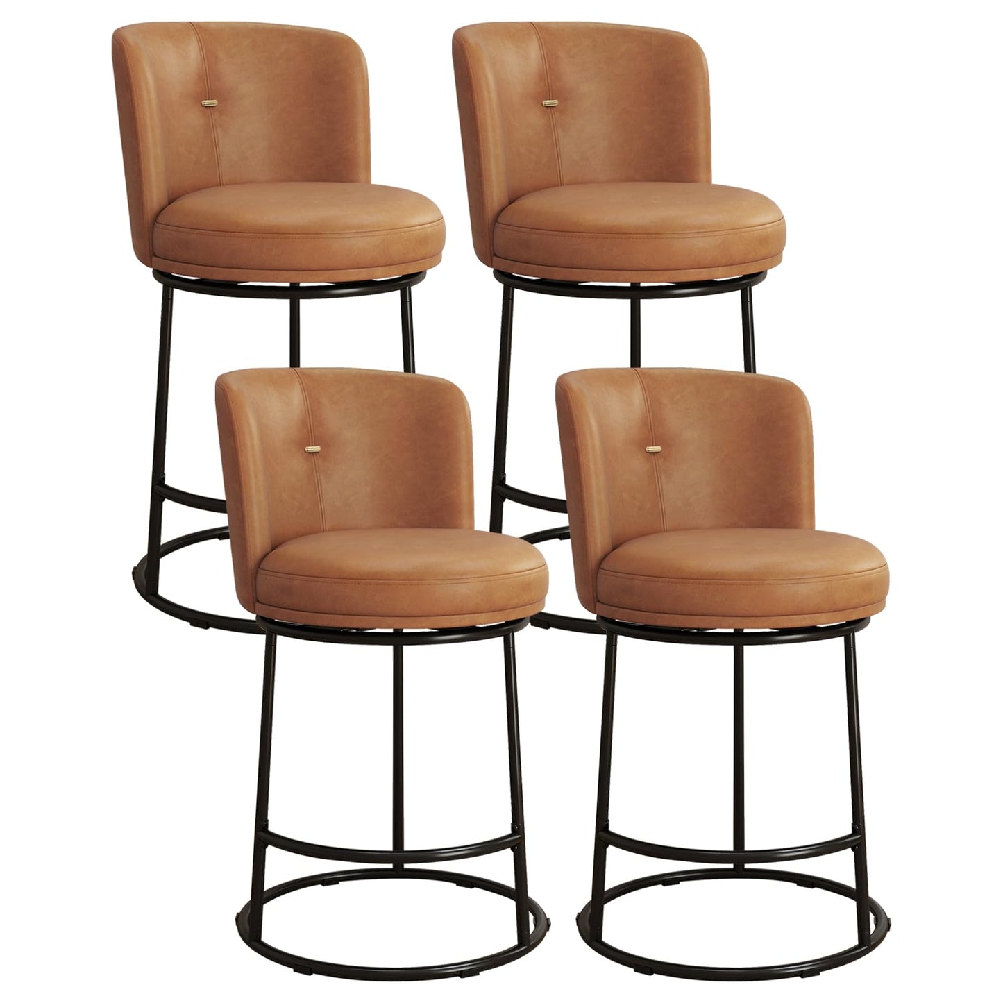 SAECKBERG Swivel Counter Height Bar Stools Set of 4, 26" H Modern Bar Stools for Kitchen Island Counter, Upholstered Barstools with Backs, Counter Height Chairs (Brown, Faux Leather)