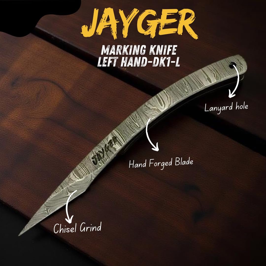 Jayger Handmade Kiridashi Knife โ Precision Japanese Left Hand Marking Tool โ Damascus Steel Curved Blade โ Compact Carving & Craft Knife for Woodworking, Leatherwork, DIY & Artisan Use