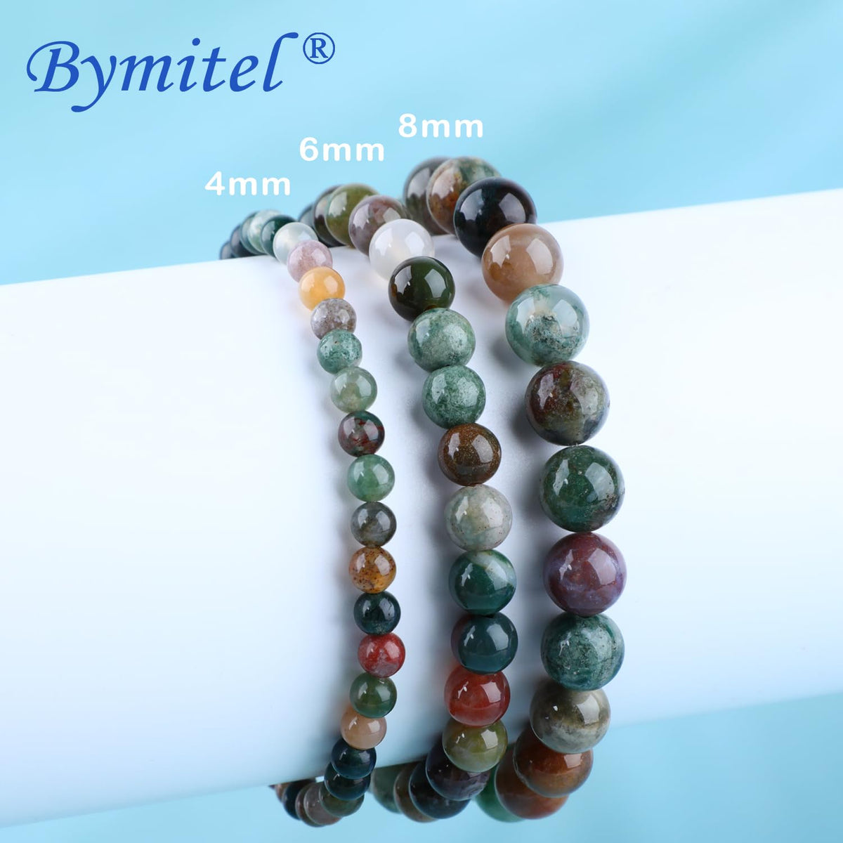 Bymitel 6mm Indian Agate - Handmade Reiki Gemstone Stretch Bracelet, Natural Beauty & Spiritual Essence, Crystal Healing for Unisex Adults