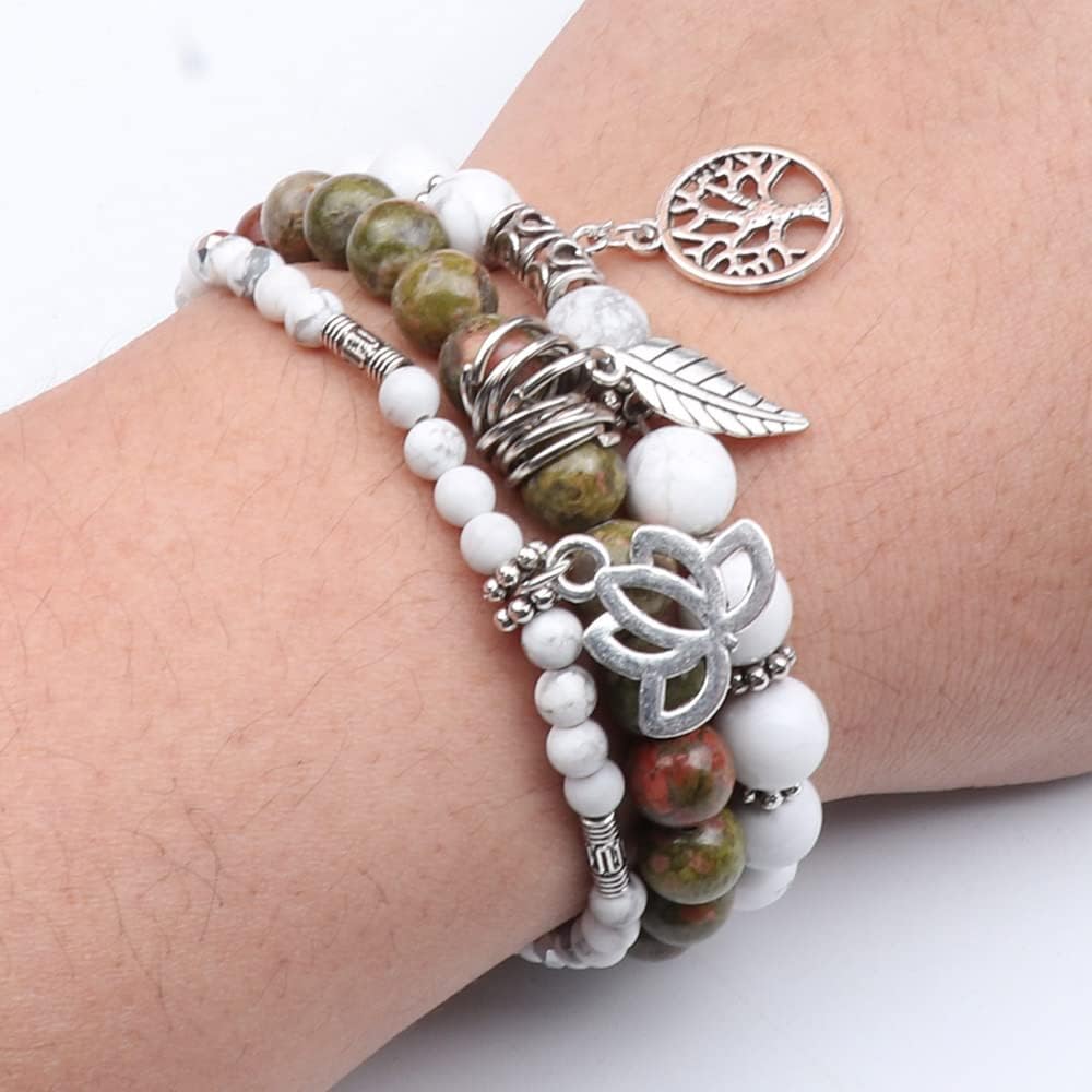 UEUC Tree of Life Yoga Healing Stone Bracelets,Multilayer Lotus Chakra Stone Reiki Bracelet Sets,Anxiety Crystal Natural Stone,for Women Stress Relief(#171)