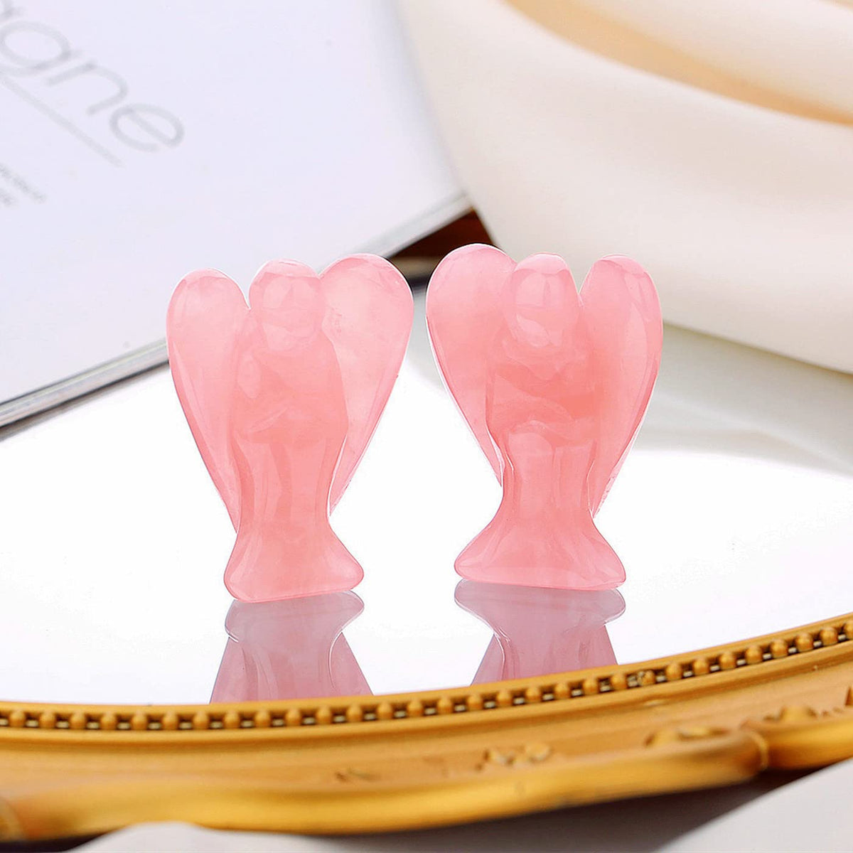 QINJIEJIE Rose Quartz Angel Crystals Healing Stones Guardian Angel Crystal Statue Pocket Peace Decor Polished Pink Cute Carved Figurine Gemstone Spiritual Gift for Women Men Love Stocking Stuffers