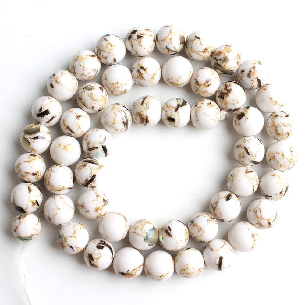 Yochus 45pcs White Shell Turquoise Beads,8mm Natural Stone Round Loose Beads for Jewelry Making Earring Necklace DIY Crafts