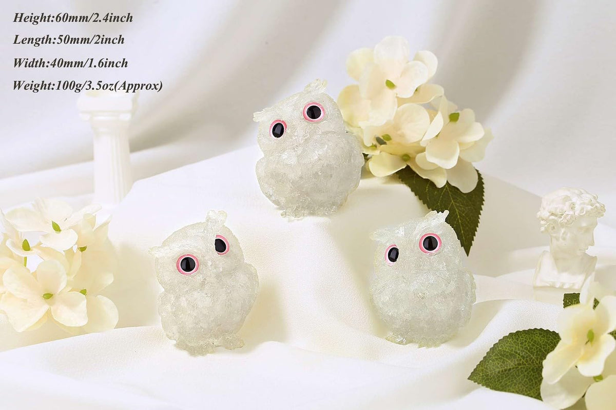 LAIDANLA Clear Quartz 2.4" Owl Statue Natural Healing Crystal Cute Owl Animal Figurine Pocket Sculpture Reiki Spiritual Energy Gemstone Home Office Room Desk Decor Gifts for Women Men