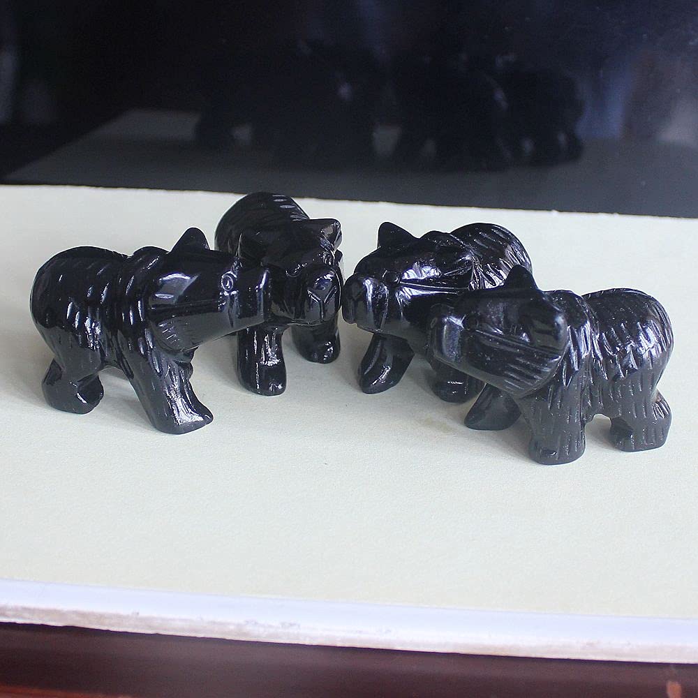 HLbshi Hand Carved Gemstone Crystal Bear Figurine Animal Statue Carving Office Home Decor Collections 2'' (Black Obsidian)