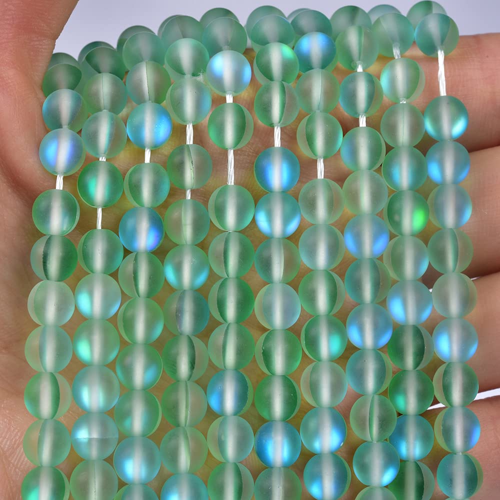 Asingeloo 48PCS 8mm Natural Green Mystic Aura Quartz Gemstone Frosted Matte Titanium Round Loose Spacer Beads 15 inch Full Strand Crystal Healing Power Quartz