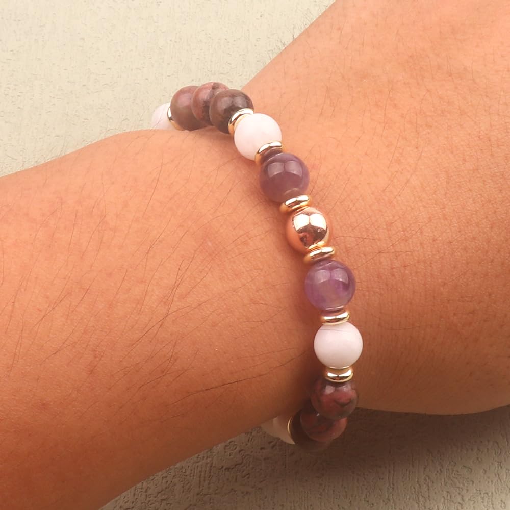 KSQS Healing Stone Bead Bracelet for Women, Natural Gemstones Balance Protection Bracelet, Spiritual Crystal Beads Bracelet Anxiety Relief with Meaning Card(#22)