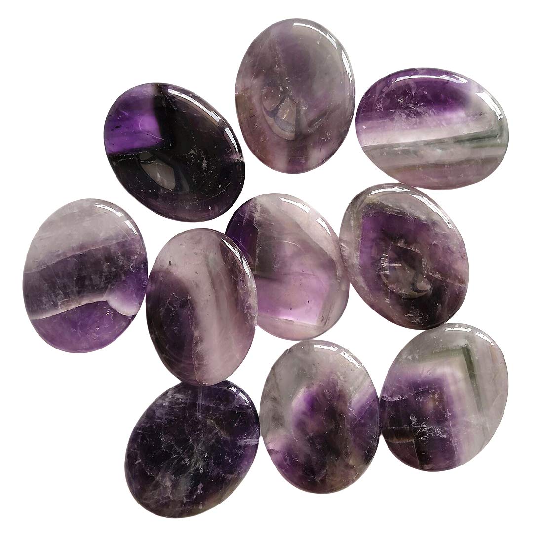 Loveliome Black Obsidian and Amethyst Thumb Worry Stone, Stress Relax Healing Reiki Crystal Pocket Palm Stones,Pack of 2