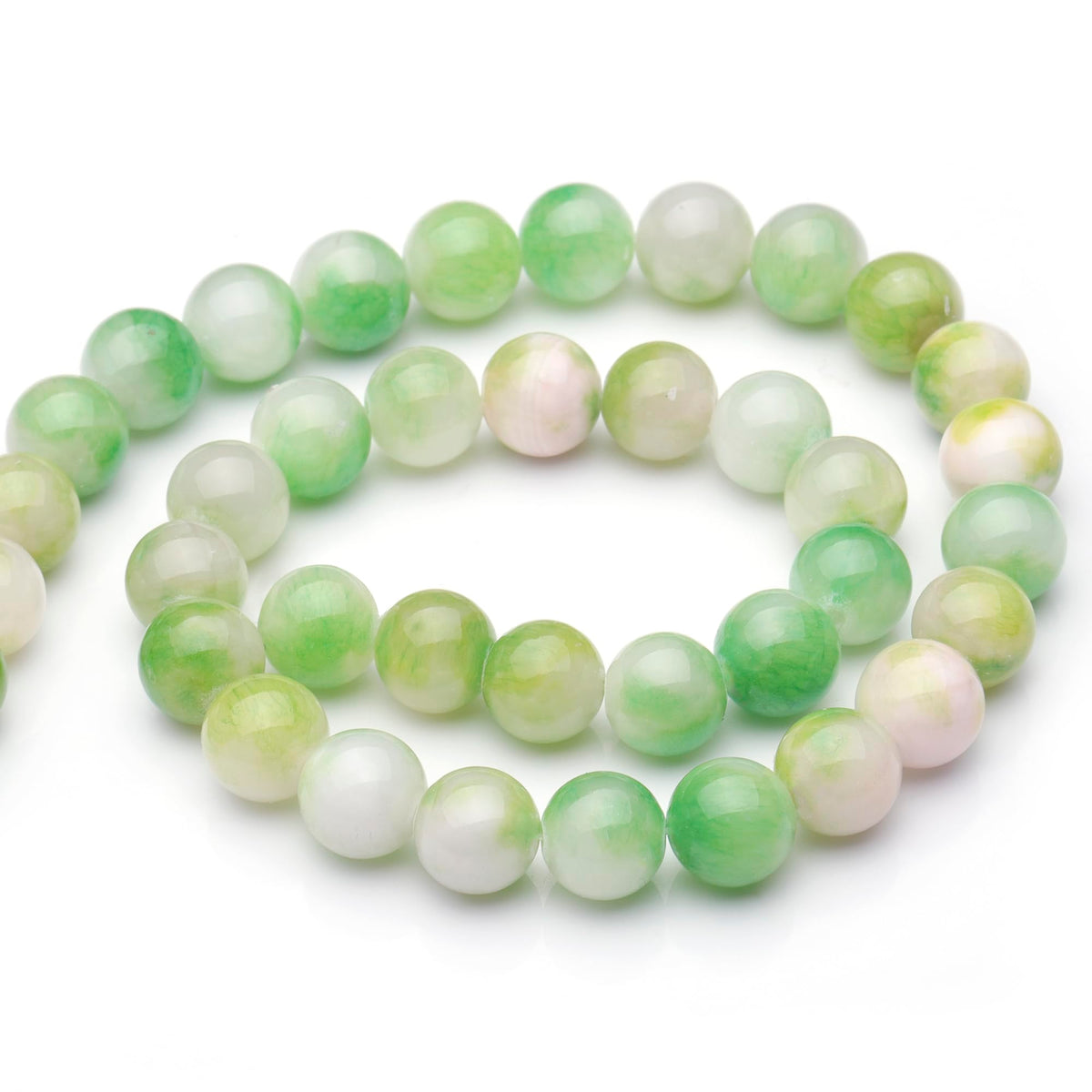 Youngbling Natural Gemstone Beads for Jewelry Making,6mm Green White Jade Polished Round Smooth Stone Beads for Bracelet Necklace 15 Inch(Green White Jade,6mm)