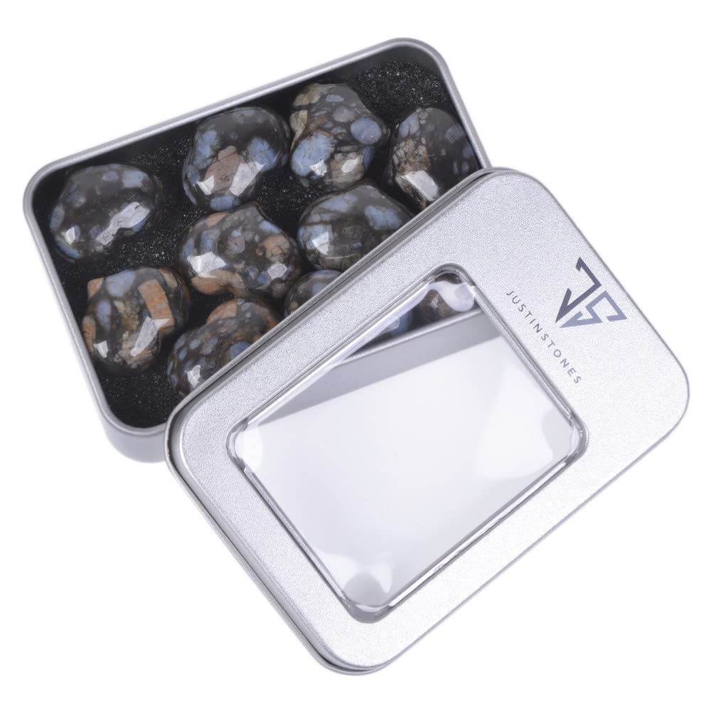 Natural Llanite Gemstone Healing Crystal 1 inch Mini Puffy Heart Pocket Stone Iron Gift Box (Pack of 10)