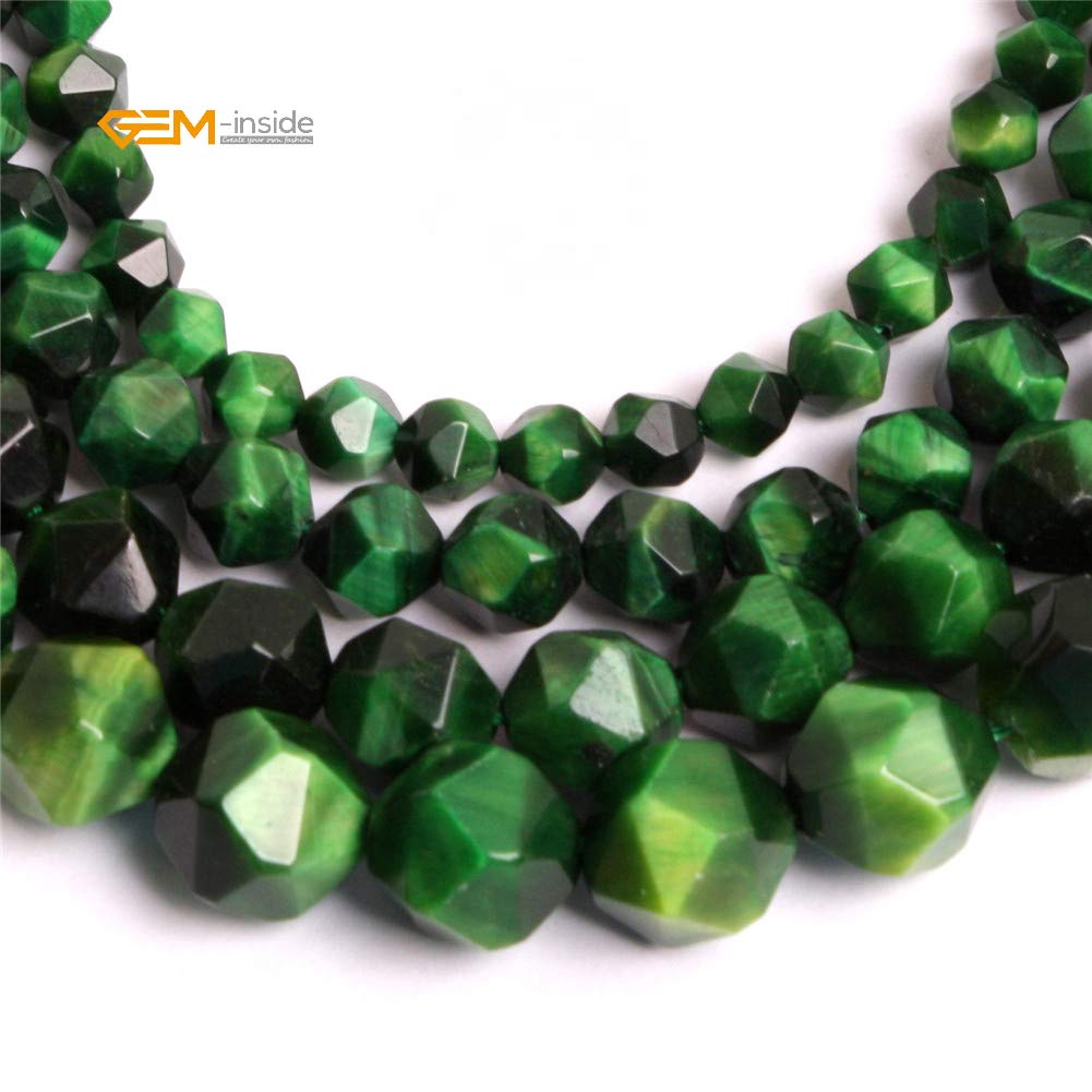 GEM-Inside 8mm Tiger Eyes Gemstone Loose Beads Faceted Dyed Green Cambay Crystal Energy Stone Power for Jewelry Making 15"