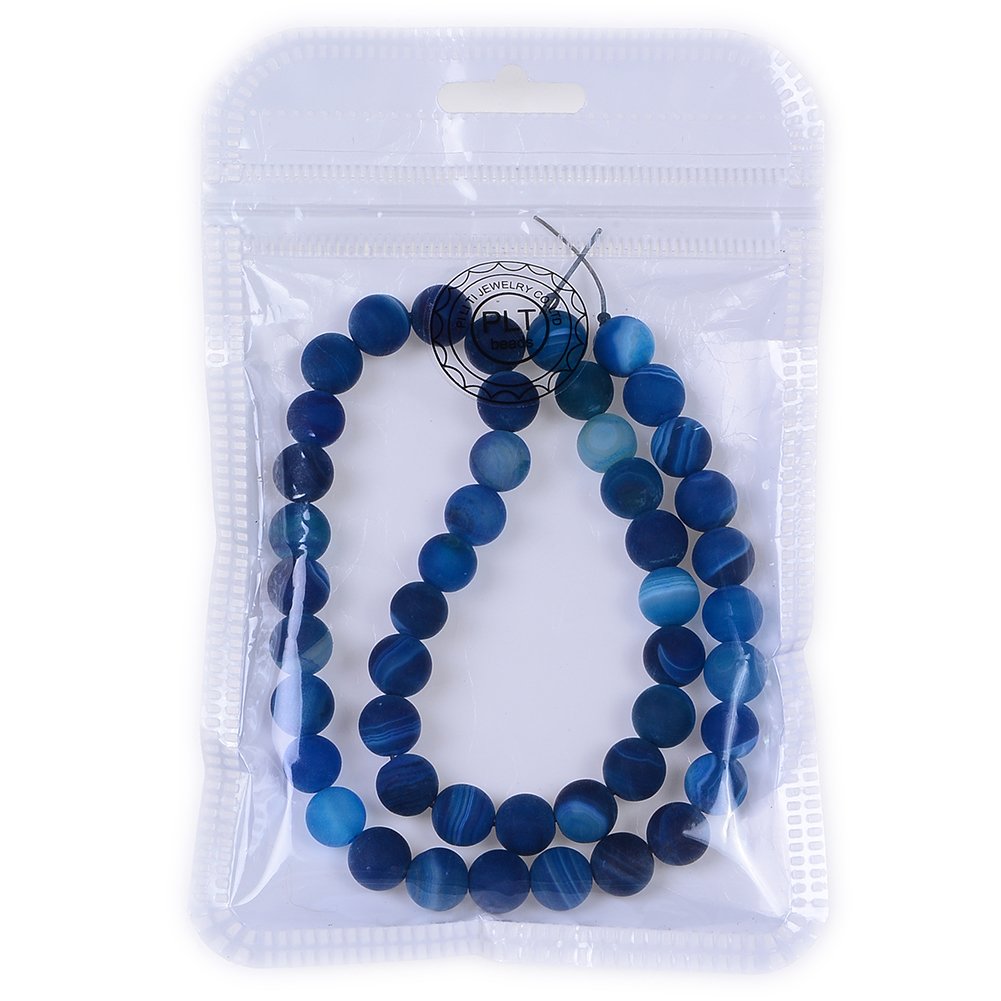 PLTbeads Natural Gemstone Loose Beads Matte Approxi 15.5 inch DIY Bracelet Necklace for Jewelry Making (6mm, Matte Blue Stripe Agate)