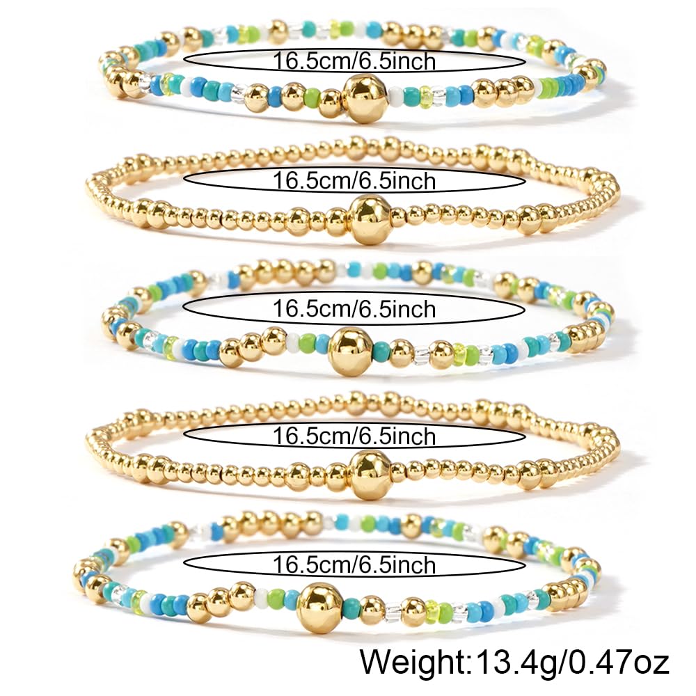 SHINUS BOHO Christmas Gold Beaded Bracelet Stack for Women,Bohemian Red Green White Beads Stackable Bracelets Set Fashion Holiday Party Jewelry Gift Friendship