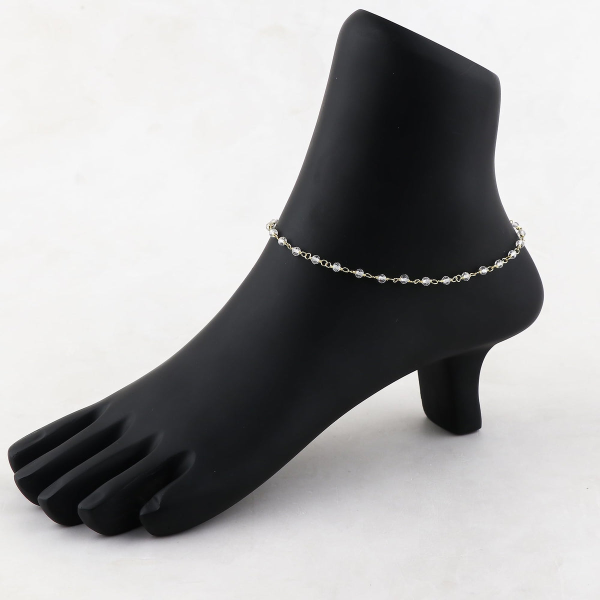 JOR Natural White Topaz Beaded Rosary Anklet, Handmade Craft, Anklet Beads Bracelet, Chakra Healing Anklet, Gemstone Women Jewelry, Dainty Gold Plated Anklet 9 inch + 2 inch (1pcs)
