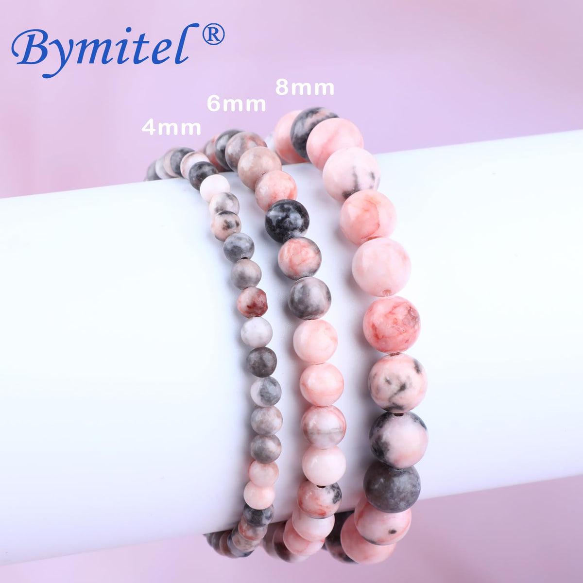 Bymitel 6mm Pink Zebra - Handmade Reiki Gemstone Stretch Bracelet, Natural Beauty & Spiritual Essence, Crystal Healing for Unisex Adults