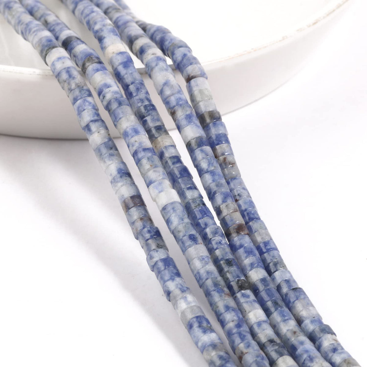 NITOPUPU 150Pcs 4×2mm Natural Blue Spot Jasper Spacer Stone Beads for Jewelry Making Supplies, Loose Semi Flat Round Gemstone Tube Beads for Bracelets DIY Crafts