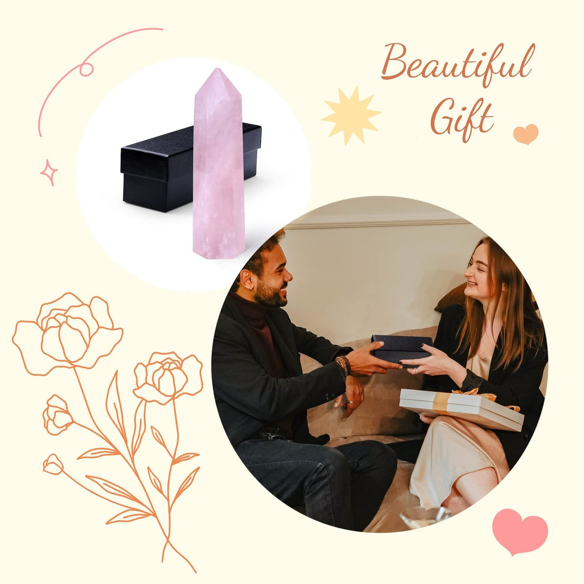 ZHIYUXI 3.7-4" Rose Quartz Crystals Pink Crystals Wand Cuarzo Rosa Crystal Rose Hexagonal Pointed Healing Crystals Tower Stone 1 Pc Reiki Energy Balancing Meditation Therapy Gemstones Decoration Gifts